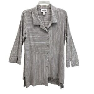 Joseph Ribkoff Tunic Top Womens 14 Striped Button Mother of Pearl Asymmetrical